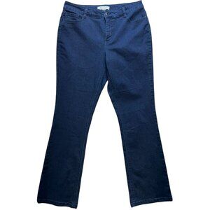 Laura Ashley Women's Flared Jeans Stretch Denim Size 14P Blue Solid Dark Wash